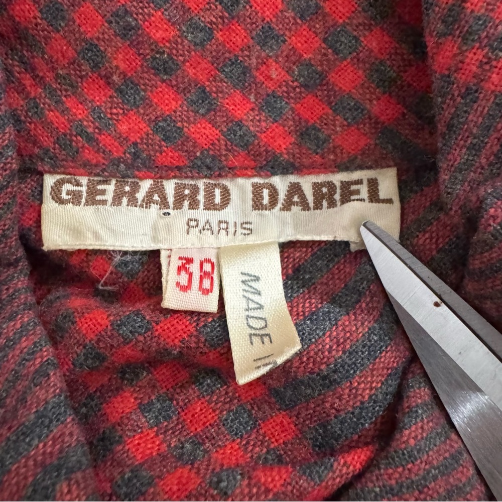 Vintage Gerard Darel Dress Red Gray Plaid Women’s Sz 38 ( US Sz 6) Long Sleeve - Picture 5 of 6